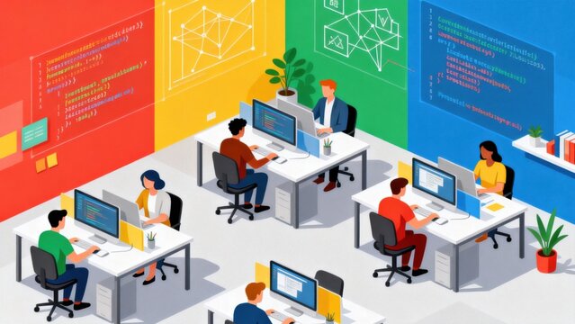 office workers coding on computers