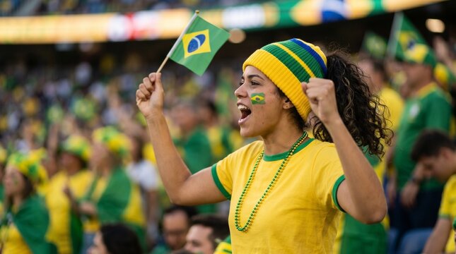 brazilian soccer fans woman cheering for world cup 