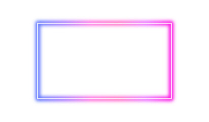 Futuristic neon glowing rectangle frame with blue pink gradient isolated on transparent background. LED light laser line border, electric neon sign. Empty space for banner, mockup, presentation, PNG © sani