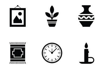 Fototapeta premium Home decor and interior elements icon set with interior furniture lifestyle