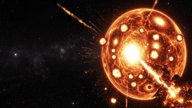 Dynamic cosmic event showing a large star undergoing a catastrophic explosion, radiating intense heat and light.