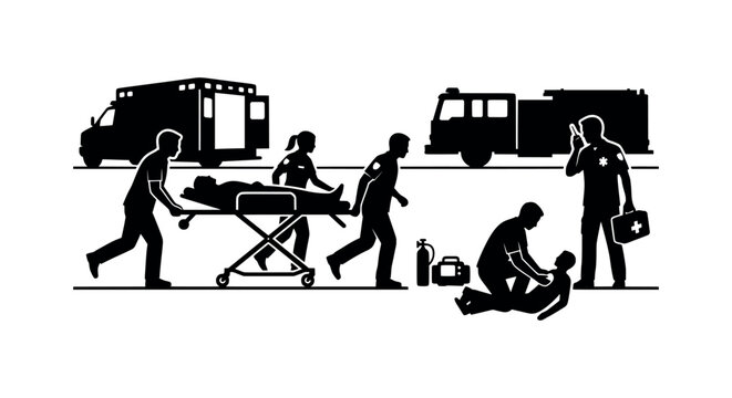 Flat Design Emergency Medical Services and First Responders Illustration