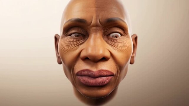 Animated face transformation sequence with dynamic expression changes