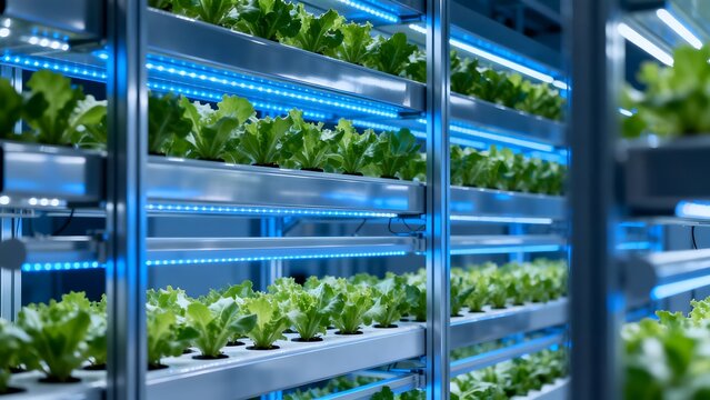 Indoor vertical farm with lettuce