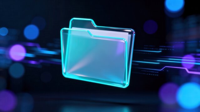 Digital folder icon with glowing lines