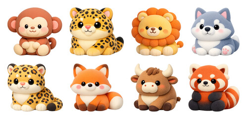 Fototapeta premium PNG Cute plush animal toys collection on transparent background