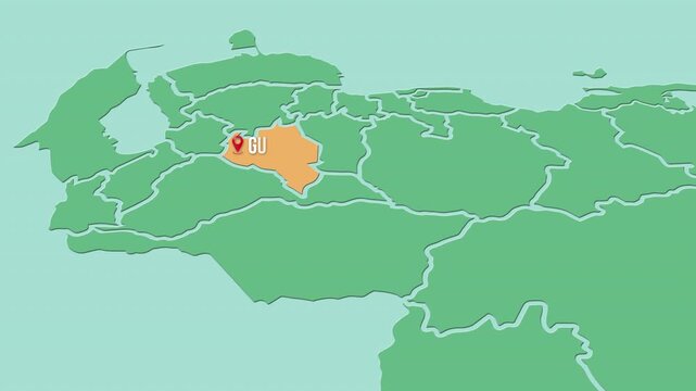 Mapa de Venezuela  con divisi&oacute;n pol&iacute;tica resaltando el estado Portuguesa con su capital Guanare