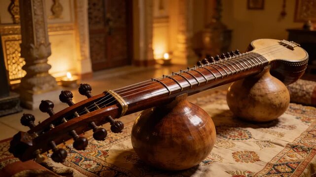 indian rudra veena displayed in a traditional music room video