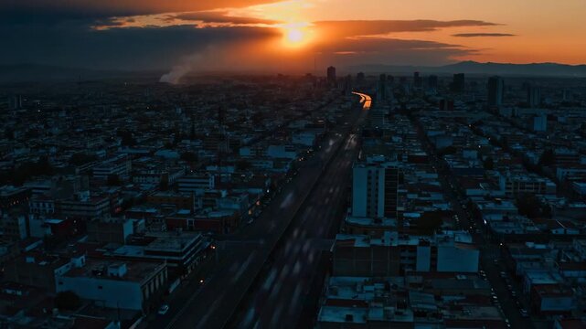 aerial drone shot of guadalajara city at sunset mexico video timelapse