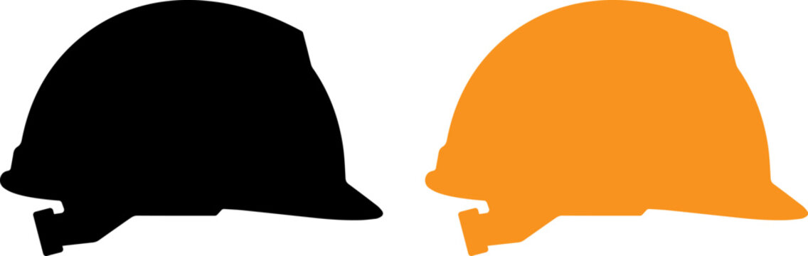 Black and orange construction hard hat silhouettes