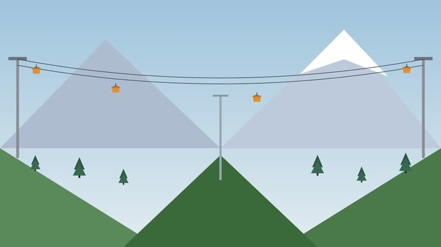 Mountain cable car system crossing valley in alpine landscape