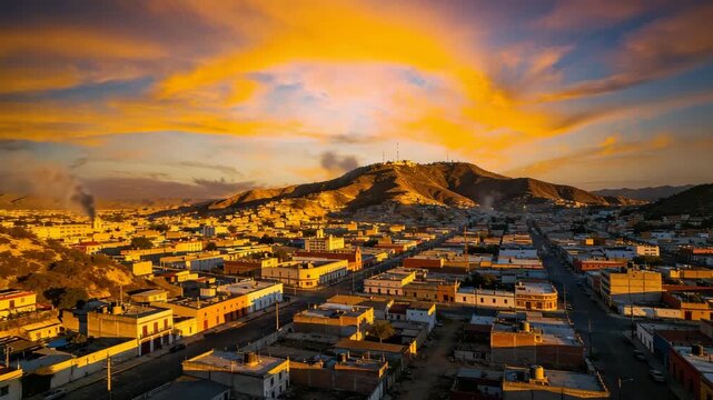 drone aerial view of tepic at sunset dramatic golden light mexico video