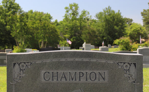 Headstone in Cemetery With Word Champion
