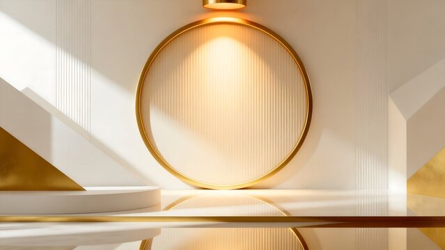Abstract geometric art with gold and white elements