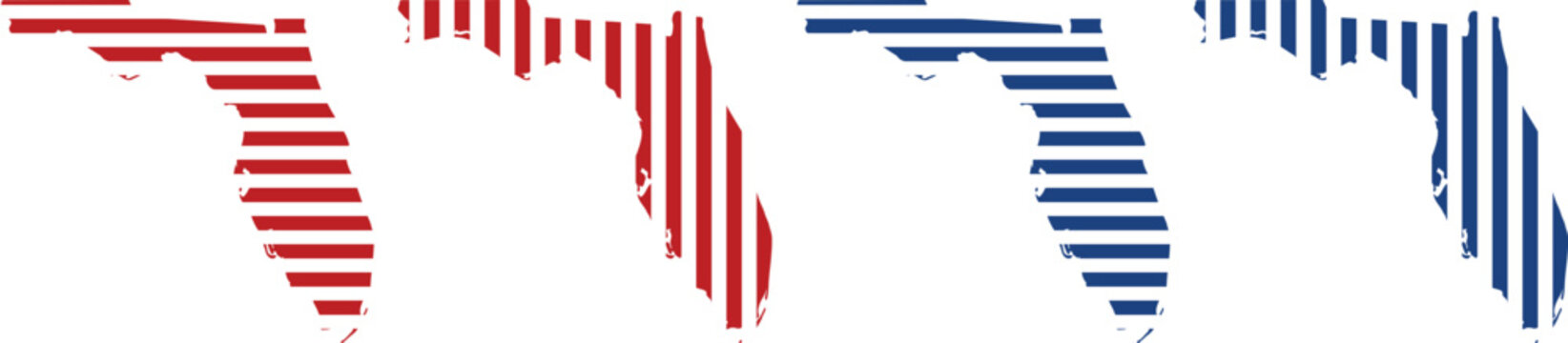 Florida State Map Silhouette Red Blue Striped Patriotic Icon Set