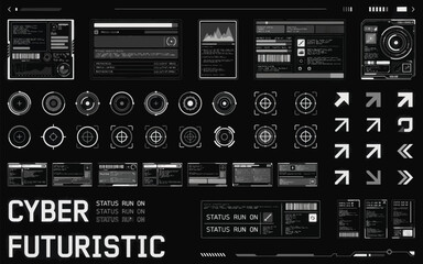 Fototapeta premium Set Futuristic cyberpunk interface element technology UI Elements Shape Collection Hologram Ui Set Futuristic cyberpunk interface element technology UI Elements Shape Collection
