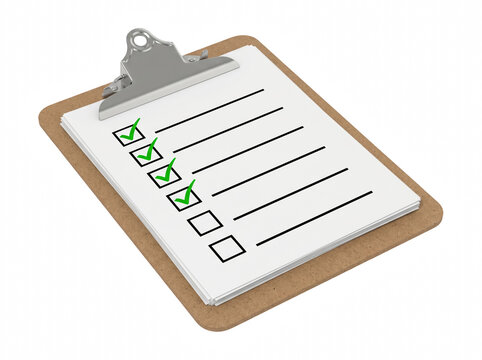 Wooden clipboard with green check marks on a white checklist document