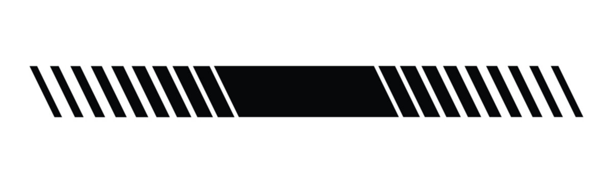 Black industrial hazard stripe banner design with central blank space and diagonal lines on clean white background.