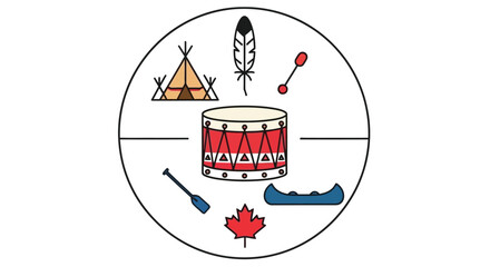 Native american emblem with teepee drum and canoe flat vector illustration © Ferdous_Studio1989