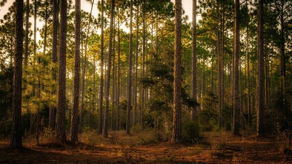 Fototapeta premium tall trees in forest landscape.