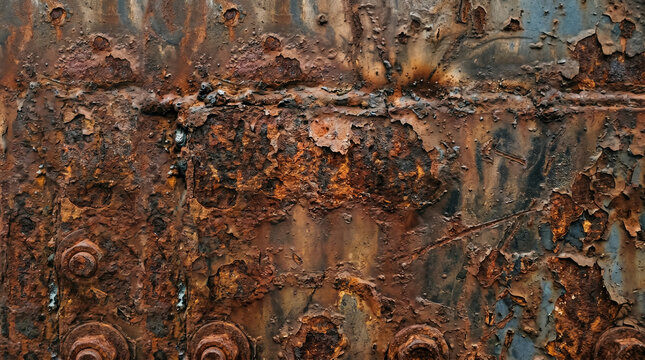 Close-up Rust Texture on Weathered Metal Surface with Peeling Paint and Corrosion