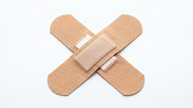 Crossed Wooden Sticks with Bandage on White Background Minimalist Composition