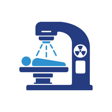 Radiation therapy treatment setup icon flat blue design on white background