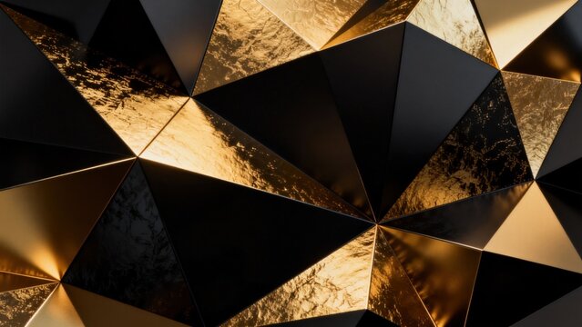 Abstract geometric pattern with gold and black triangles