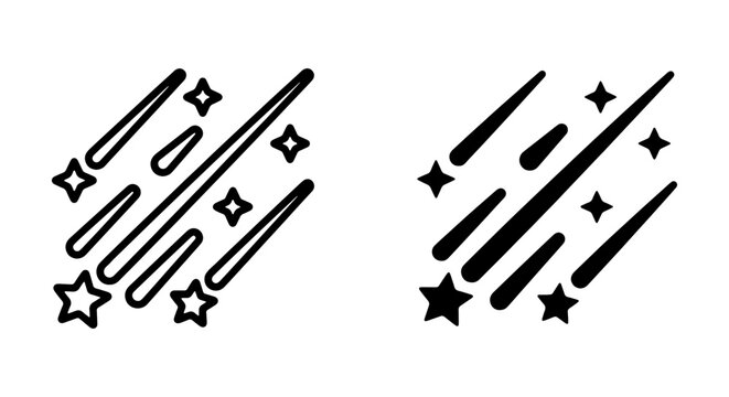 Meteor Shower Vector Icons, Shooting Stars and Cosmic Trails, Celestial Event Graphics, Space and Astronomy Elements