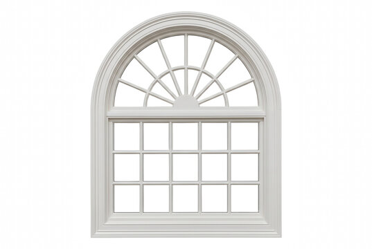 White Arched Window with Sunburst Top and Grid Panes