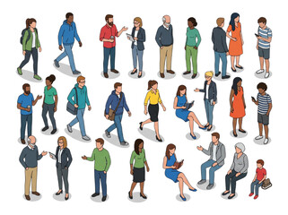 Obraz premium Isometric diverse people collection for CAD architectural visualization and urban environment design project assets