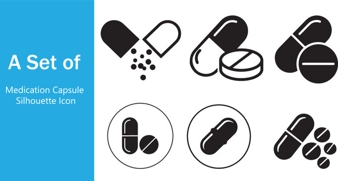 A set of different types of medicines including capsules tablets softgels in a variety of shapes and sizes medicine bottle medicine cabinet medicine chest medicine dropper medicine spoon