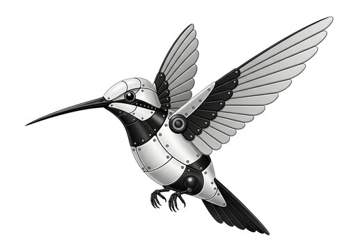 Steampunk Style Hummingbird Illustration With Mechanical Wings Flying Artwork