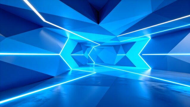 Blue neon geometric tunnel