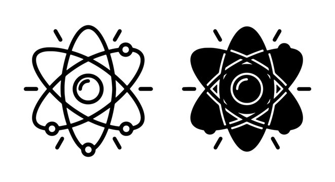 Atomic Structure Icons, Scientific Atom Symbols, Molecular Orbitals, Chemistry and Physics Concepts, Vector Graphics Set