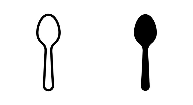 Simple Spoon Icons, Outline and Solid Fill Vector Graphics, Kitchen Utensil Symbols for Food and Dining Concepts