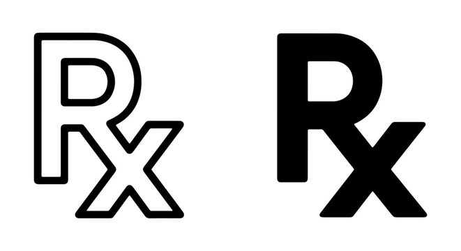 RX Symbol Icons, Prescription Medical Symbol, Healthcare and Pharmacy Signage, Black and White Vector Graphics for Health Services