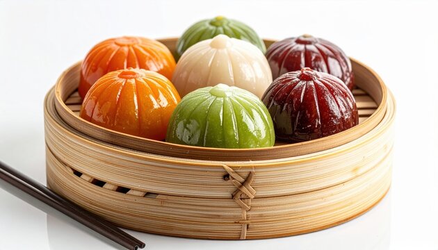Assorted Sweet Sticky Rice Cakes Nian Gao Steamed in Bamboo Basket