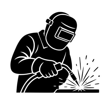 Black silhouette of a welder working with sparks, isolated on a transparent background. Perfect for industrial concepts.