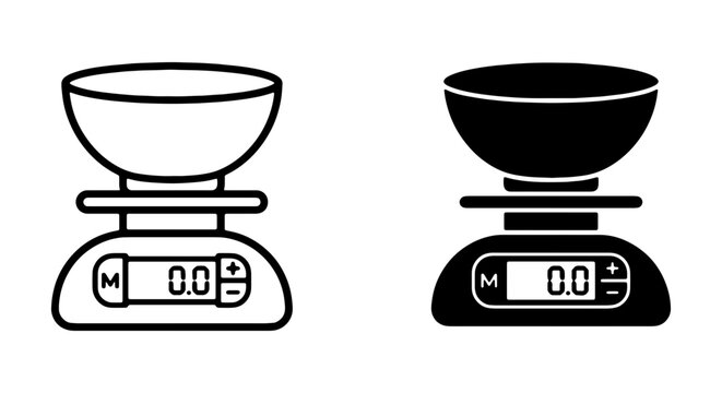 Digital Kitchen Scale Icons, Precision Weighing Device Vector Set, Food Measurement Tool Graphics, Cooking Ingredient Balance Illustration