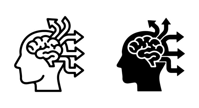 Brainstorming and Idea Generation Icons, Thinking Process Vector Graphics, Creative Thought and Decision Making Symbols