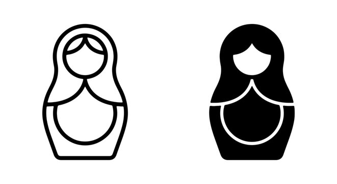 Matryoshka Dolls, Russian Nesting Dolls, Traditional Folk Art Icons, Vector Set, Simple Outline and Solid Black Styles