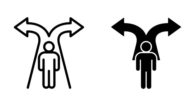 Decision Point Vector Icons, Crossroads Symbol, Fork in the Road Choice, Path Selection Graphic, Business Strategy Concept, Two Ways Forward