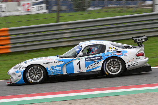 Scarperia, Italy - October 12th 2024: Chrisler Viper GTS-R GT1 drive by unknown in action during practice session at Mugello Circuit.