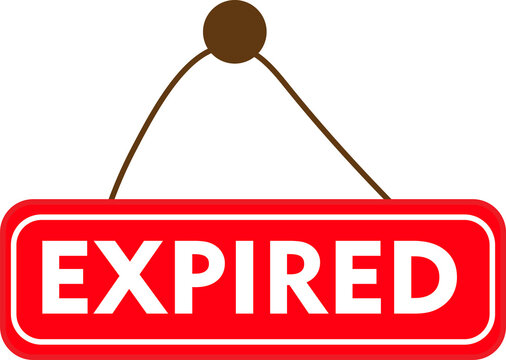Red Expired Sign Hanging with String, Isolated on White Background