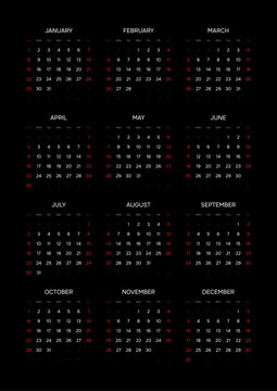 English 2034 Vertical 3x4 Grid Minimalist 12 Month Calendar Sheet Business Yearly Wall Planner (Compatible with 2045 and 2051).