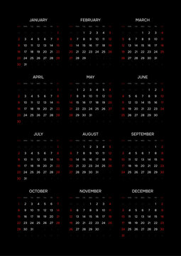 English 2028 Vertical 3x4 Grid Minimalist Yearly Calendar Template Corporate 12 Month Schedule Grid (Compatible with 2056).