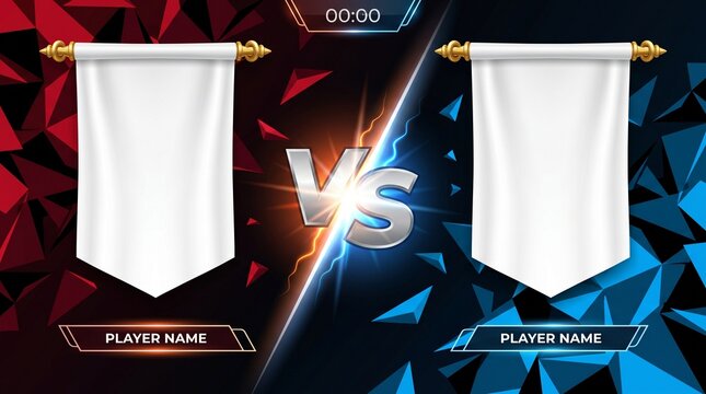 Versus screen vector illustration features blank banners on red and blue