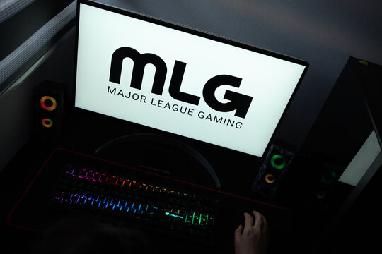 Punta Arenas, Chile &ndash; June 12, 2026: A desktop PC monitor showing the Major League Gaming esports organization branding on a white background, surrounded by an illuminated gaming keyboard 