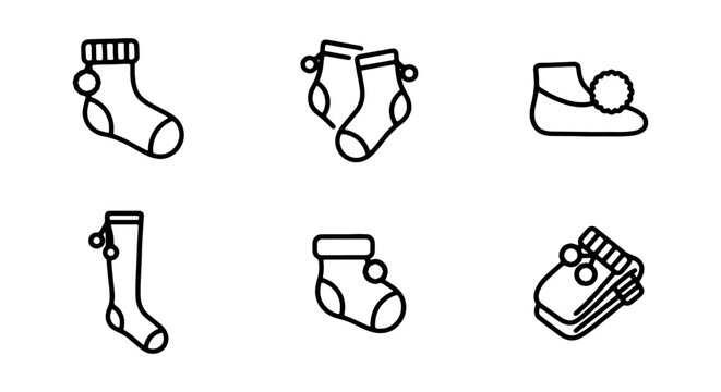 Baby Socks Icons, Cute Footwear Graphics, Newborn Clothing Symbols, Vector Set